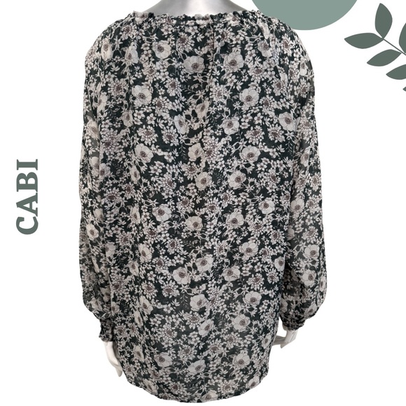 Cabi Floral Boho Blouse Small — Sheer Long Sleeve V-Neck Top - Picture 5 of 8